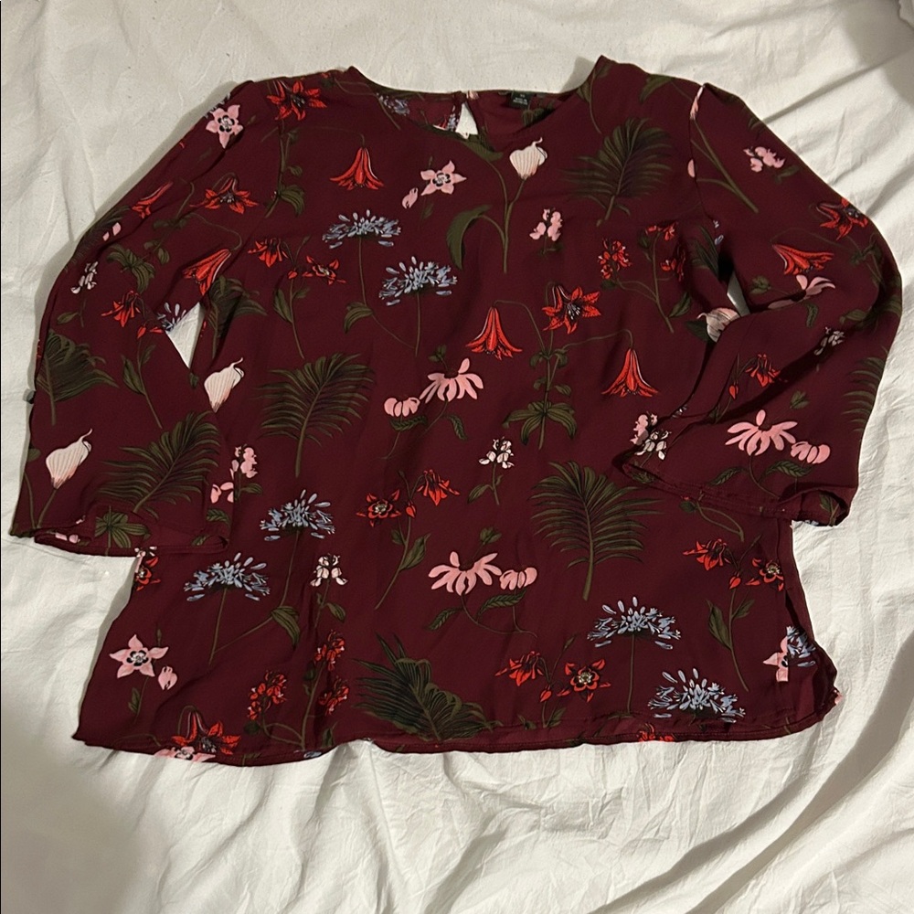 Ann Taylor XS Floral Burgundy Women's Top